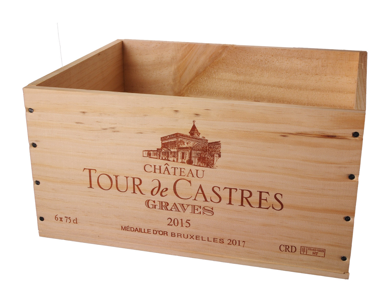 Caisse Bois 6x75cl estampillé Tour de Castres www.odyssee-vins.com