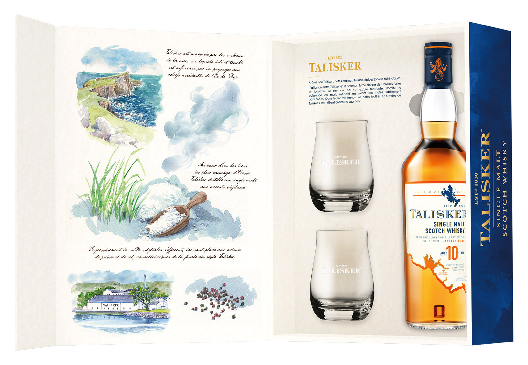 Acheter du Whisky Talisker 10 ans Single Malt 70cl vendu en Coffret 2  verres Saveurs d'Ecosse sur notre site - Odyssee-vins