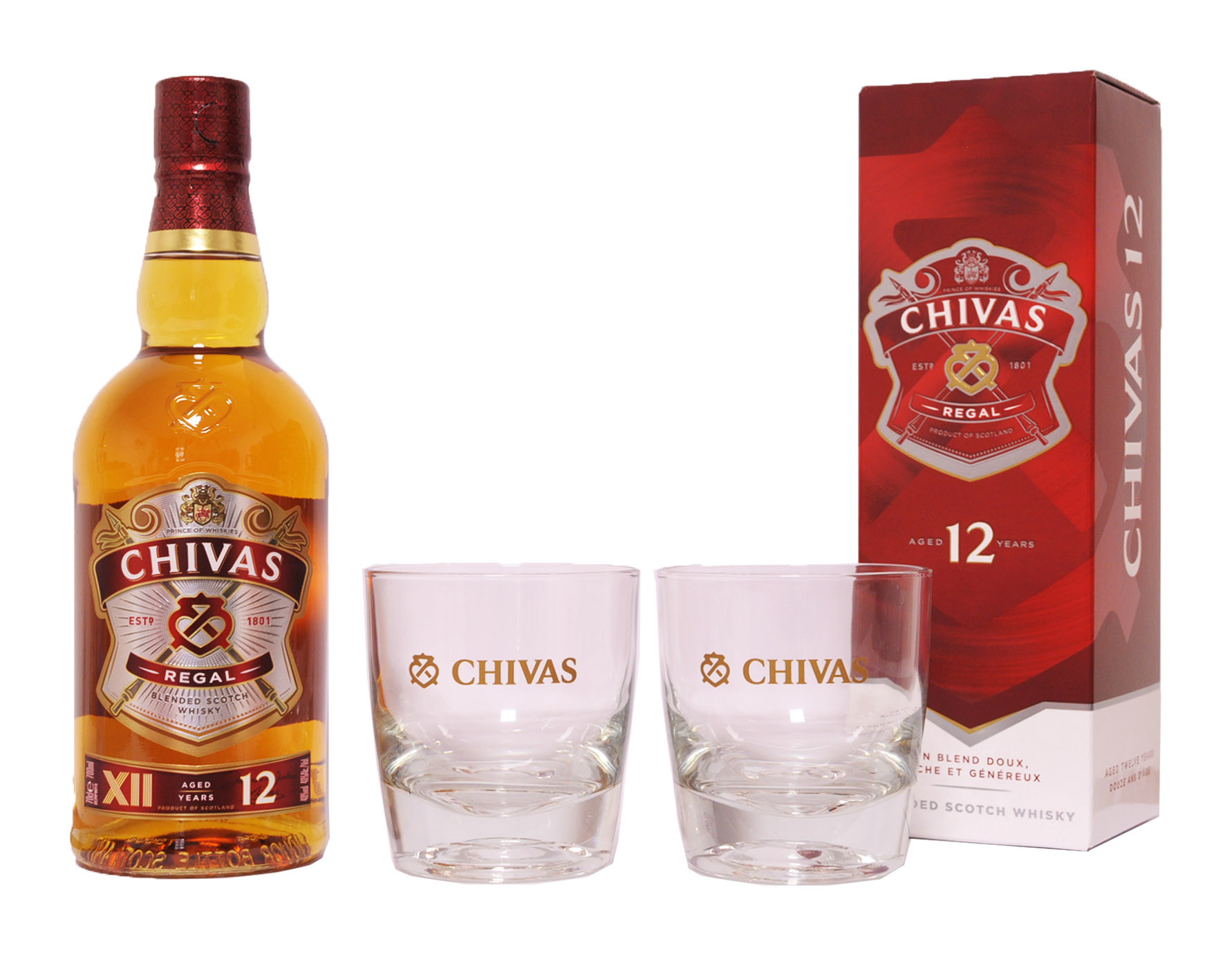Whisky Chivas Regal 12 ans 70cl + 2 Verres Tumbler www.odyssee-vins.com