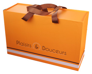 Valise Plaisirs et Douceurs Orange/Choco 33x21x12cm www.odyssee-vins.com