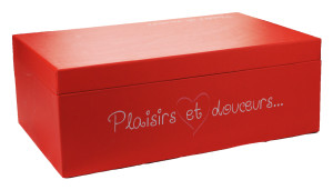 Boite Plaisirs et Douceurs Rouge/Rose 33x21x12cm www.odyssee-vins.com